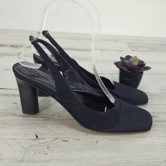 Kate Spade Black Satin Heeled Slingback Round Toe Pumps Size 7.5 - Picture 1 of 10